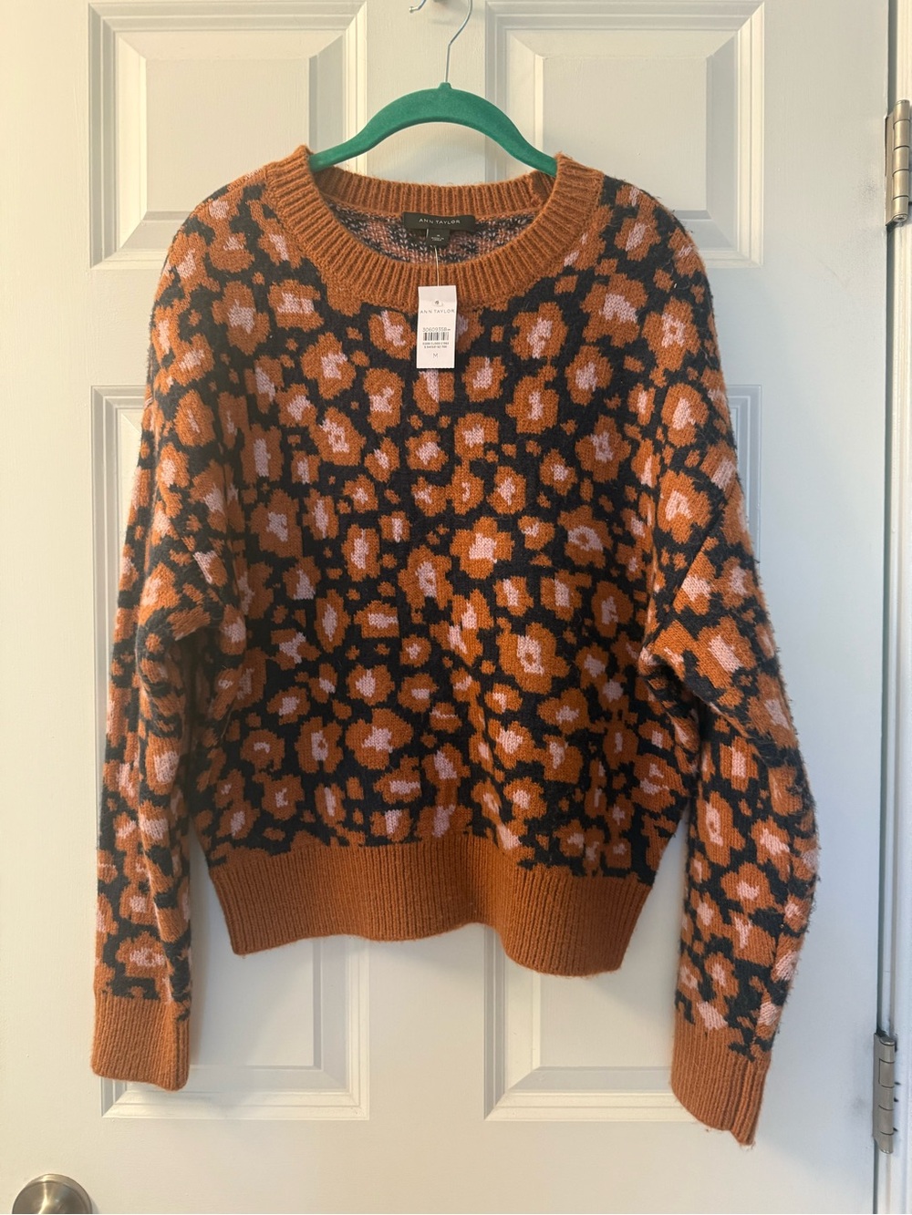 NWT Ann Taylor Rust Orange and Pink Animal-Print Crewneck Sweater